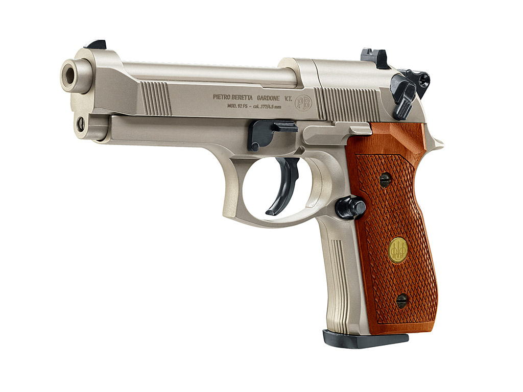 CO2 Pistole Beretta M 92 FS, nickel, Holzgriffschalen, Kaliber 4,5 mm (P18)